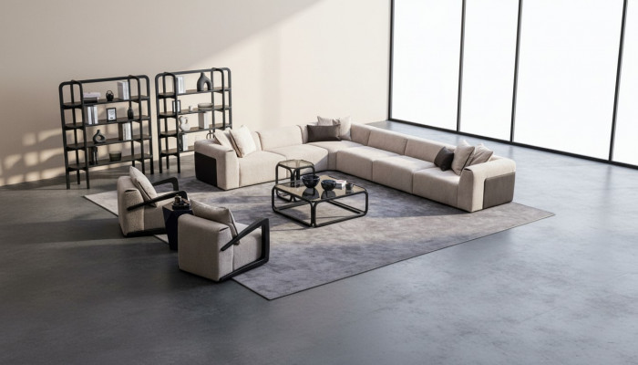 Modern Sofagarnitur L-Form Canapé mat Fauteuil Gro Ecke Canapé Textilsofa