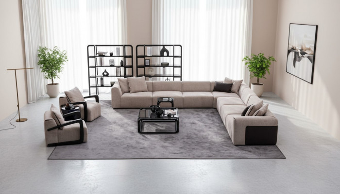Luxus Sofa-Set Sëtzgrupp Wunnlandschaft L-Form Sofa Fauteuil Textil Nei