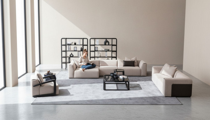 Setzgrupp Taupe Wunnzëmmer Wunnlandschaft Polstermöbel L-Form 3tlg