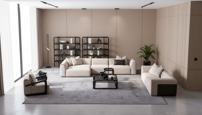 Setzgrupp Taupe Wunnzëmmer Wunnlandschaft Polstermöbel L-Form 3tlg