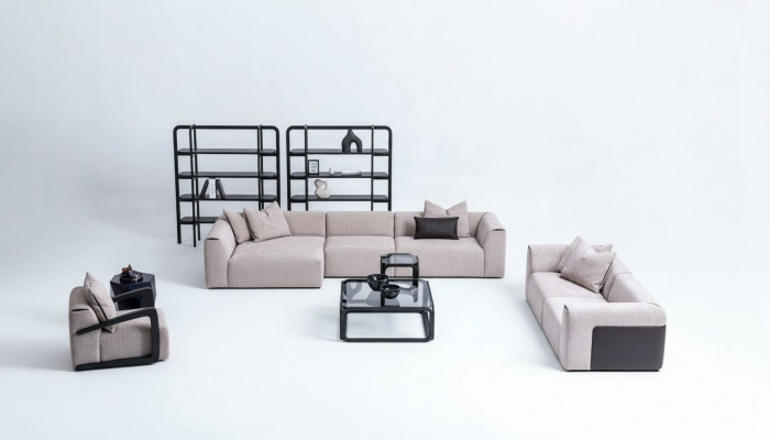 Setzgrupp Taupe Wunnzëmmer Wunnlandschaft Polstermöbel L-Form 3tlg