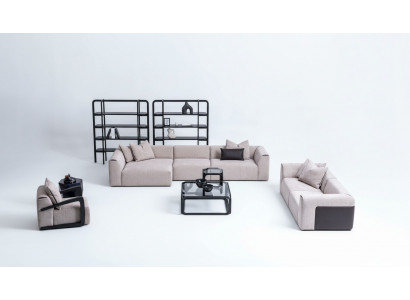Setzgrupp Taupe Wunnzëmmer Wunnlandschaft Polstermöbel L-Form 3tlg