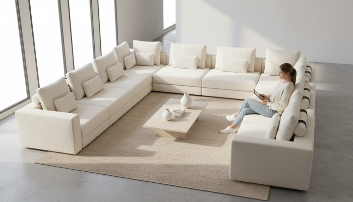 Grousst U-Form Polstersofa Wunnzëmmerméiglech Designer Canapé Wunnlandschaft
