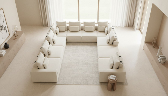 Grousst U-Form Polstersofa Wunnzëmmerméiglech Designer Canapé Wunnlandschaft