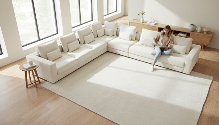 Wäiss Sëtzgruppe Eckcouch Textil Sofas Wunnzëmmer Eckeckgarnitur Modern