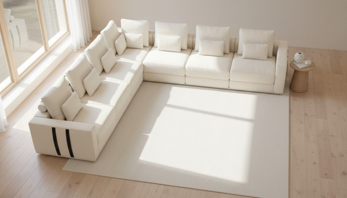 Wäiss Sëtzgruppe Eckcouch Textil Sofas Wunnzëmmer Eckeckgarnitur Modern