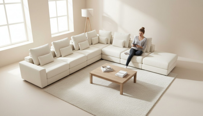 Wäiss Wunnlandschaft Wunnzëmmer L-Form Canapé Polster Designer Miwwele Stil
