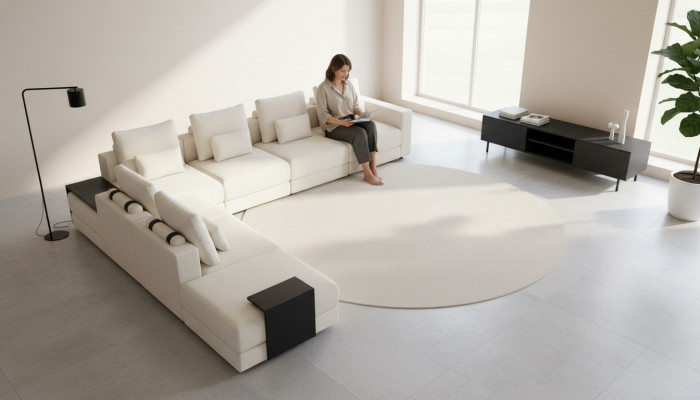 Luxus Wunnzëmmer Ecke Wunnlandschaft Stoff Canapéen Sofae Modern