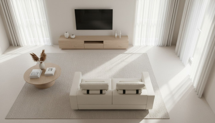 Wäisst Polstersofa Modern Couch Dräisëtzer Textiliwwel Holzgestell Nei