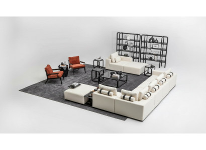 Moderne wäiss Sofagarnitur Ecksofa Wunnlandschaft Still 4-tëlleg Stoff Sofa