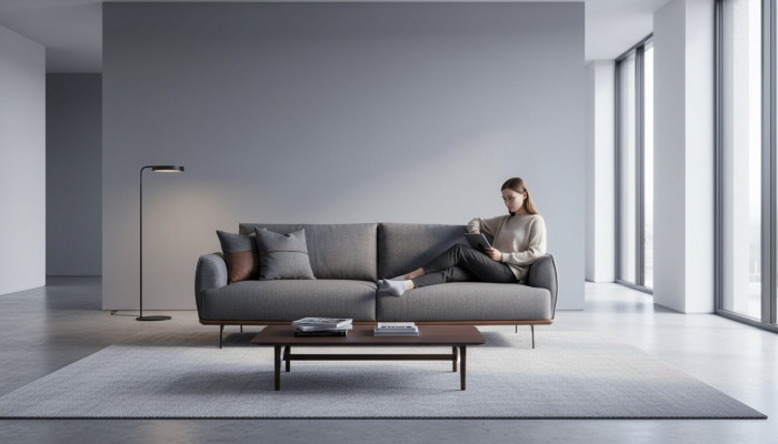 Gréi Sofapolster Modern Dräisëtzer Wunnzëmmer Textilsofa Luxus Nei