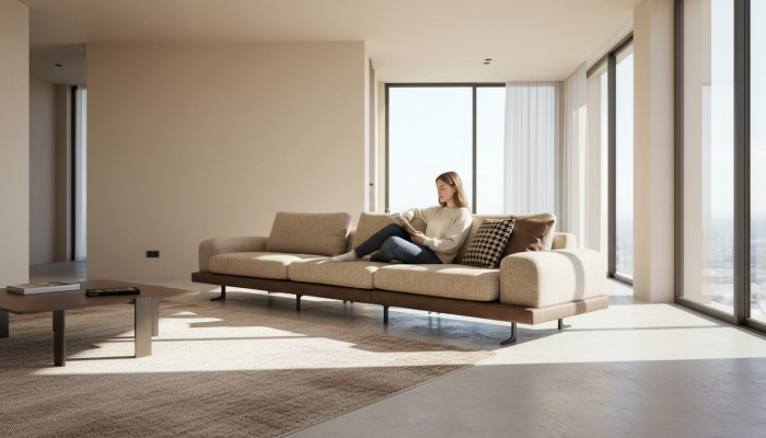 Beige Fënnefplaz Polstersofas Sofa Textil Couch Sitzmueble Wunnzëmmer