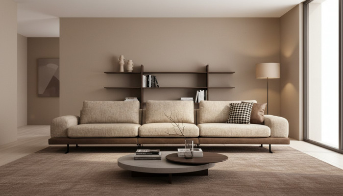 Beige Fënnefplaz Polstersofas Sofa Textil Couch Sitzmueble Wunnzëmmer