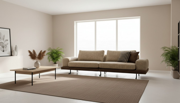 Beige Sofa Luxus Drësëtzer Moderne Stil Wunnzëmmer Couch Polstersaar.