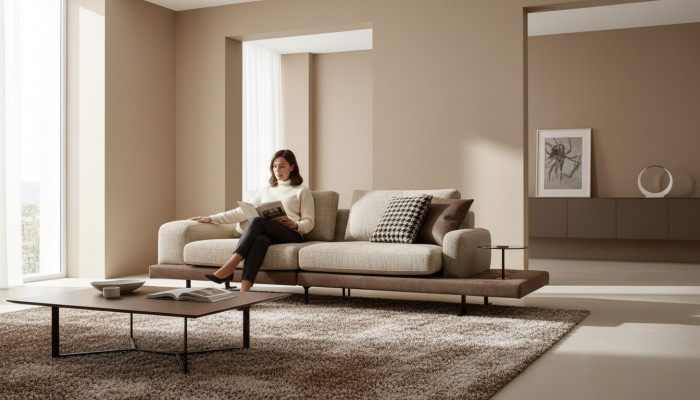 Viersëtzeger Ablagfläch Wunnzëmmer Polstersofa Textil Couch Modernen Stil