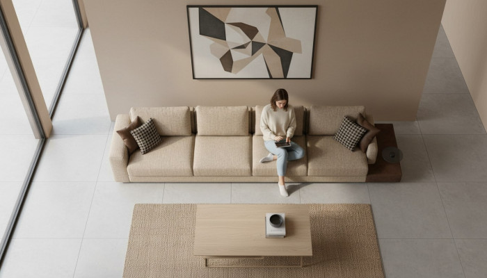 Sofa 6 Sëtzer Couche Polster Textil Luxus Wunnzëmmer Modern Miwwelen Stoff