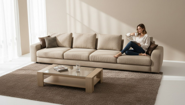 Grousst beige Sofa Polstermöbel Sechsplaze Designer Sëtzgrupp Textil