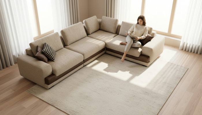 Beige Eckcouch Polstersëtzegarnitur L-Form Sofa Modern Wunnlandschaft Canapé