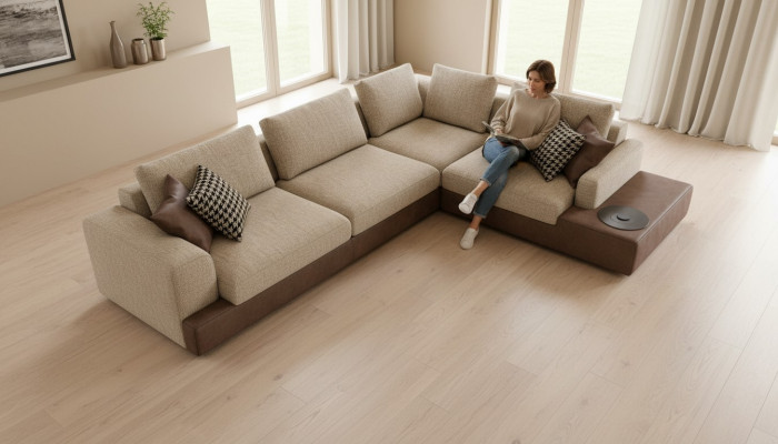 L-Form Sofa mat Ablageflächen Wohnzëmmermébel Couch Sofas Polstermébel