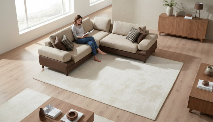 Modernen Eckcouch an L-Form fir Wunnzëmmer, Textile Couch, nei Miwwel.