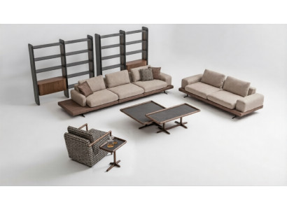 Brong Textil Sofa Set Wunnzëmmer Couch Drësëtzer Luxus Holzméiwel