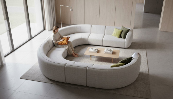 Wunnlandschaft Sëtzlandschaft Eckssofa Beige Sofa Modern Miwwelen Canapé