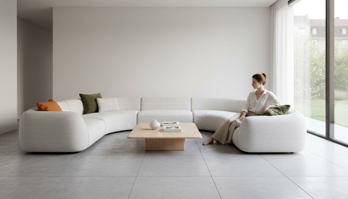 Halbronnen Wunnzëmmer U-Form Sofa Designer Miwwelen Textil Ecksofa Stilvoll