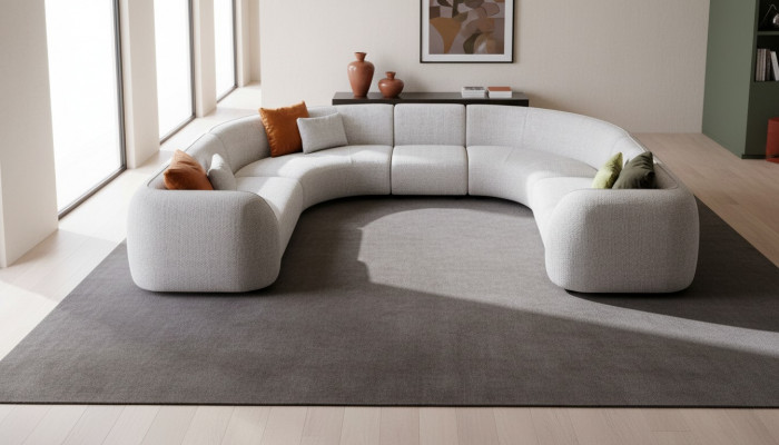 Halbronnen Wunnzëmmer U-Form Sofa Designer Miwwelen Textil Ecksofa Stilvoll