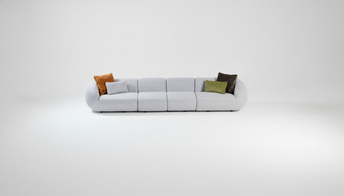 Gro Szëlwer Wunnlandschaft Sechssëtzegt Polstersofa a Stoff Eckloung Modern