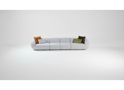 Gro Szëlwer Wunnlandschaft Sechssëtzegt Polstersofa a Stoff Eckloung Modern