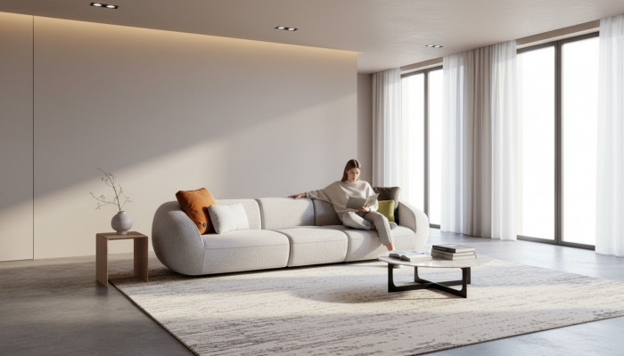 Canapé groussen fënnefsëtzer Wunnzëmmer Couch modern Textil Miwwelen