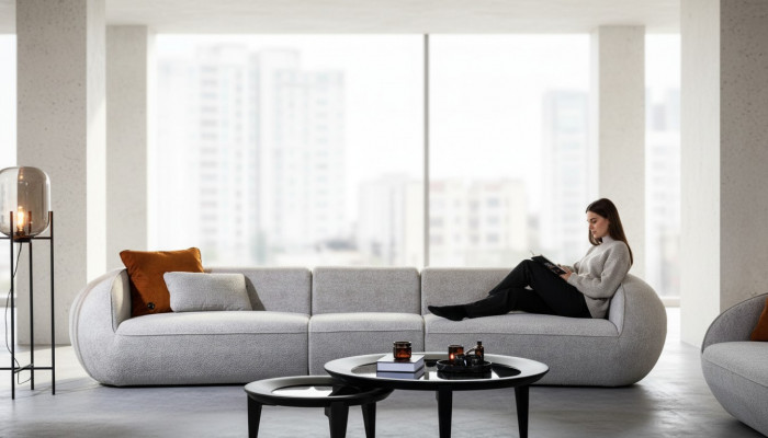 Grouss Fënnefsëtz Wohnzimmerméiwer Textil Couchen Luxus Modern Miwwelen