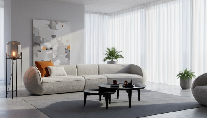 Grouss Fënnefsëtz Wohnzimmerméiwer Textil Couchen Luxus Modern Miwwelen