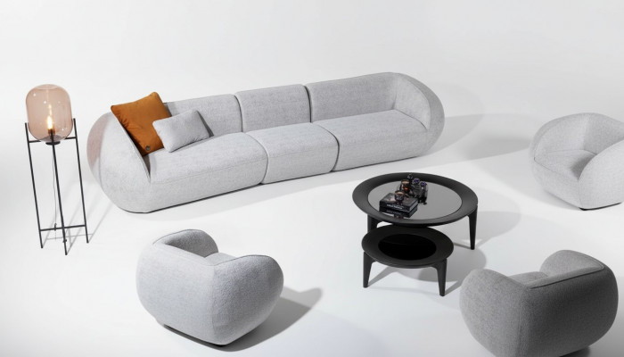 Wunnzëmmermiwwele Set Fënnefsëtzer Fotell Polstermiwwel Sofa Miwweldesign 2stéckeg
