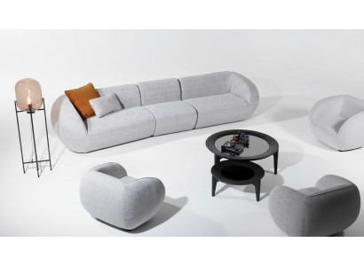Wunnzëmmermiwwele Set Fënnefsëtzer Fotell Polstermiwwel Sofa Miwweldesign 2stéckeg
