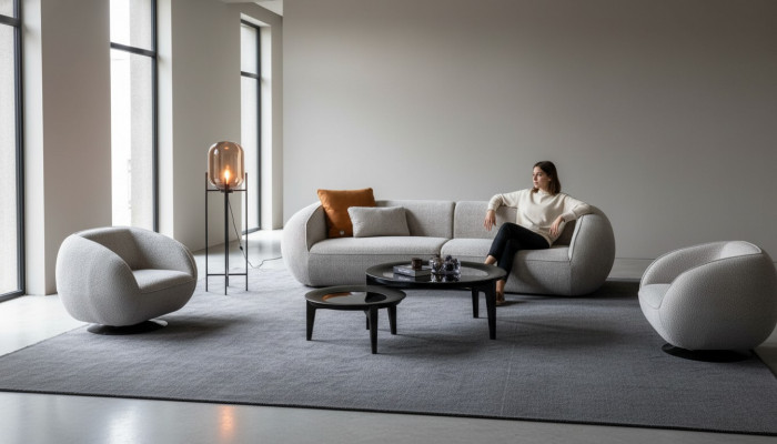 Grou Lusessuergarnitur Véiersëtzer Fauteuil Luxus Couchen Textilmiwwelen