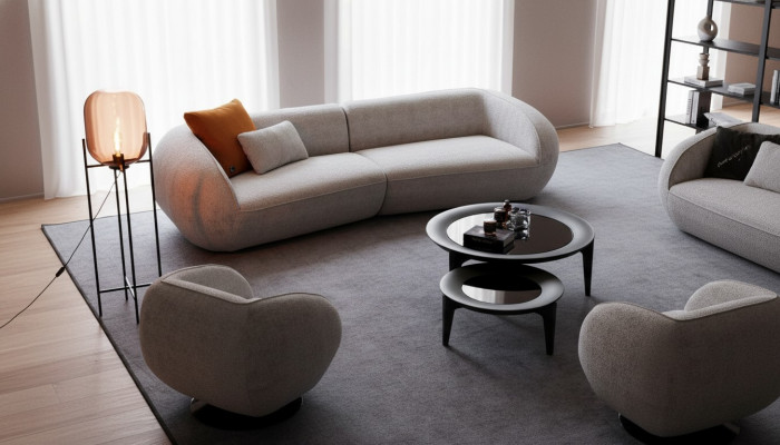 Grou Lusessuergarnitur Véiersëtzer Fauteuil Luxus Couchen Textilmiwwelen