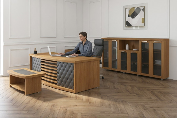 Design Büro Set Luxus Holz Miwwelen Schreifdësch Schaf Ariichtung 4tlg