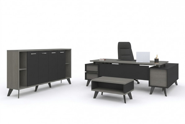 Aarbechtszëmmer Büro Miwwelen Schreiwedësch Couchdësch Akteschaf 3tlg Set