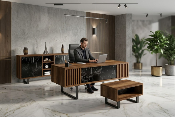 Büro-Schreifdësch Set Ariichtung mat Marmor Dësch Büro Schaf 4-dëleg.
