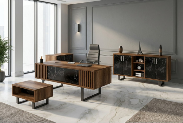 Büro-Schreifdësch Set Ariichtung mat Marmor Dësch Büro Schaf 4-dëleg.