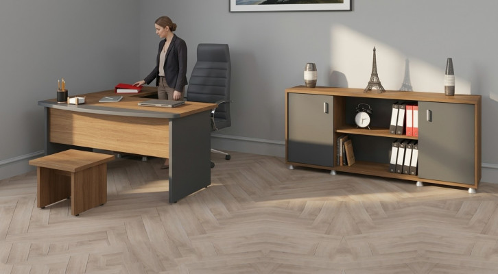 Klassesch Holzmobilier Büro Set Eckschreifdësch Aarbechtszëmmermobilier