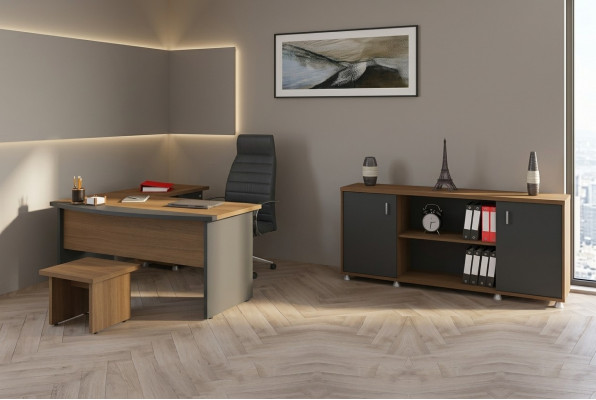 Klassesch Holzmobilier Büro Set Eckschreifdësch Aarbechtszëmmermobilier