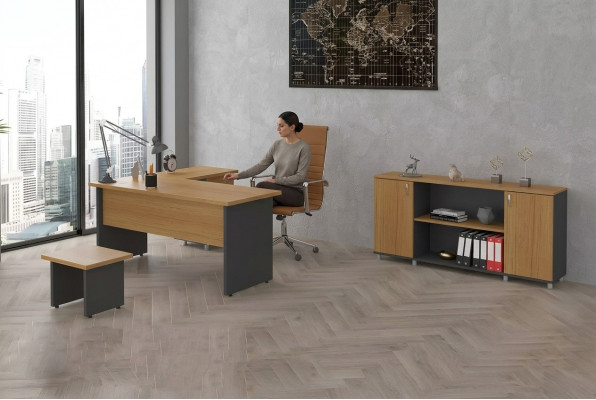 Büroariichtung Aarbechtszëmmer Set Bëschmöbel Direkterschaf Schrëftdësch Schaf