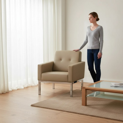 Sesselen Bürosmiwwelen Aarbechtszëmmer Beige Sëtz Holz Miwwelen Polstersesselen