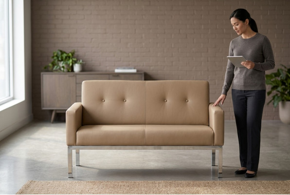 Crème-zwee-Lëtzebuerg Sëtzgeleeënheet Büro Miwwelen Gepolstert Sofa Holzstruktur Textil Ariichtung