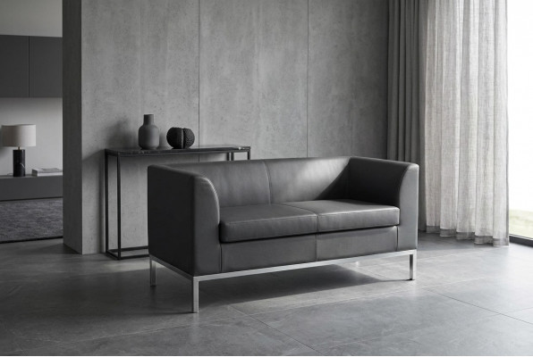 Aarbechtsraum Zweisitzer Schwaarzen Textilcouch Bërosmiwwel Sofa