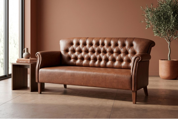 Luxus Dräisëtzer Chesterfield Canapé Braun Sëtzmiwwel Modern Sofen