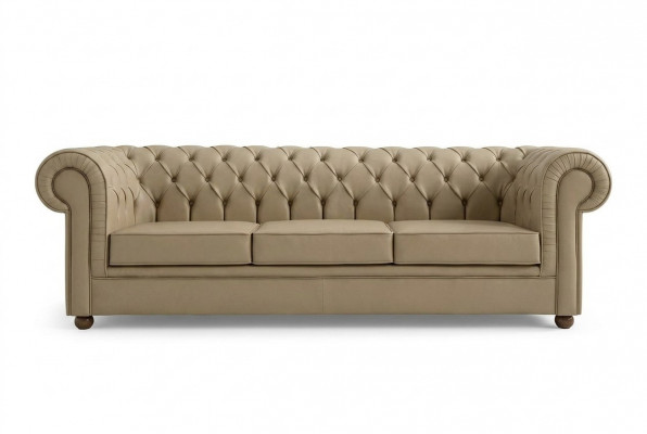 Beige Chesterfield Drësëtz Büro Miwwel Sofa Polstersofa Luxus Miwwel