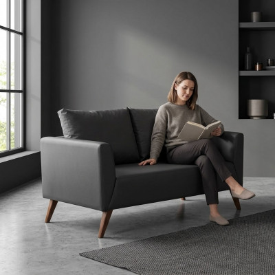 Stilvollen Zweesëtzer Modern Schwaarz Couch Aarbechtszëmmermöbel Büro
